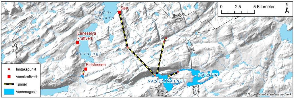 2.1.2 Rovatnet med Eidselva og Søa Rovatnet (13 moh.) er del av Søavassdraget i Hemne kommune i Sør-Trøndelag og har et areal på 7,9 km² (figur 2).