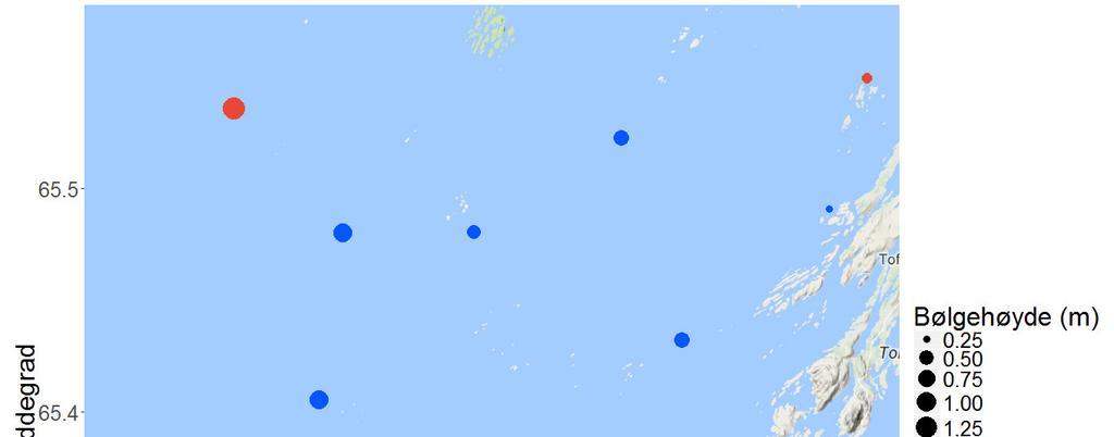 Fig. 11. Tareinnsamlingsstasjoner i 217. Stasjonene er plottet i forhold til geografisk posisjonering med breddegrad på y-aksen, og lengdegrad på x-aksen.