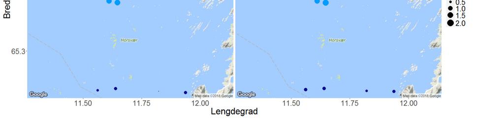 Fig. 23. Canopyhøyde på videostasjoner undersøkt i 214 (venstre panel) og 217 (høyre panel).