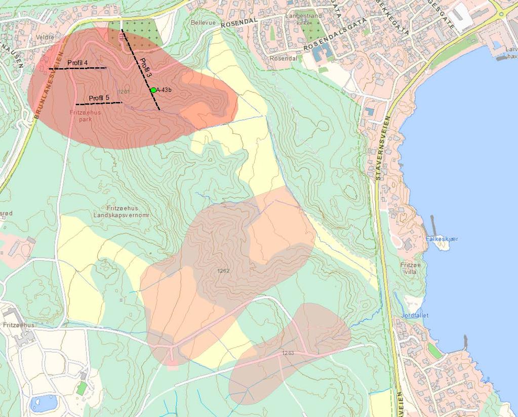 Totalsonderingene viser faste masser, sannsynligvis morene, og stopper etter mellom 2 og 4 m i borhullene 10 14 i øvre vestlig del av sonen.