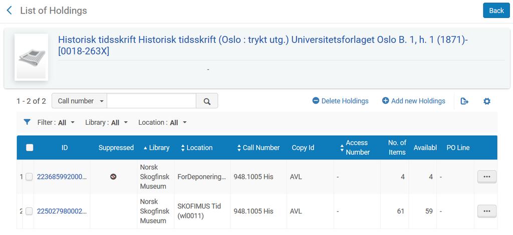 Depotbiblioteket er ferdige med å registrere på nytt de dokumentene som er mottatt, kan den midlertidige location