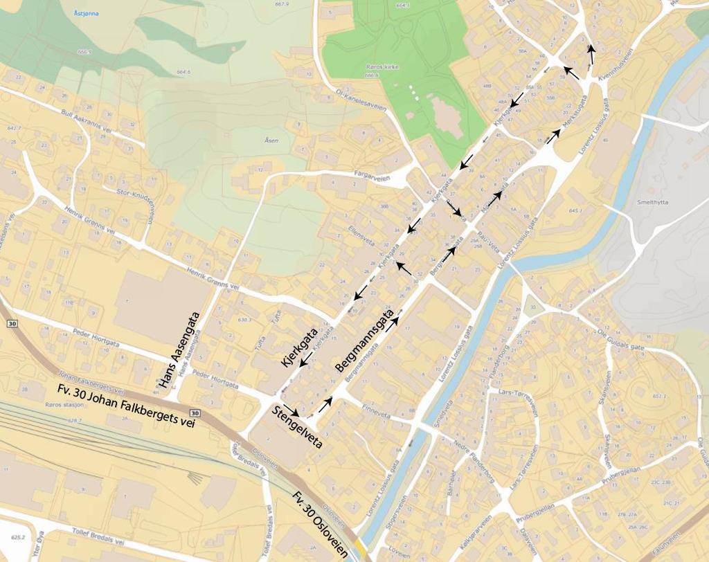 1 Innledning Denne rapporten utredes for Røros kommune for å kartlegge hvilke trafikale virkninger stenging av Stengelveta og en delstrekning av Kjerkgata har.