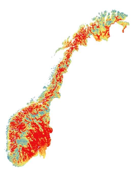 Figur 1: Estimert LCOE for vindkraft i Norge, med 6% avkastningskrav. Nettkostnader er ikke inkludert.