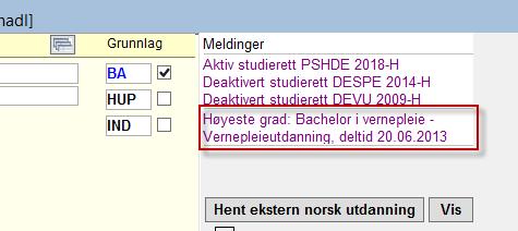 Merknad om høyeste grad Merknad om høyeste grad endret