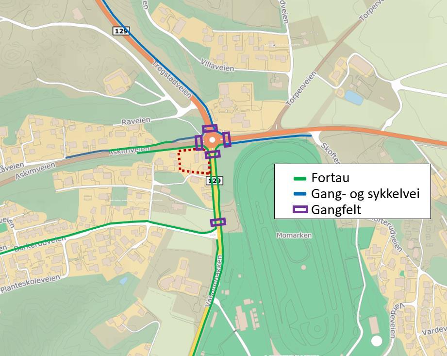 5 2.3 Gang- og sykkeltrafikk I figur 5 er utforming av gangnettet illustrert. Det er også markert hvor oppmerkede gangfelt i området er lokalisert. Figur 5: Gangnettet i området. Bakgrunnskart: finn.