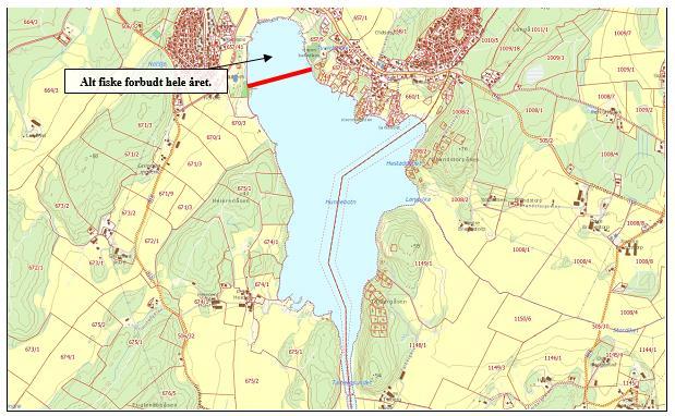 13 Fig. 11. Kart over fredningssone ved utløpet av Hunnebekken i Fredrikstad kommune. 19. Utløpsfredning, Fjellebekken Innenfor en rett linje fra merke på vestsiden av Fjellkilen ca.