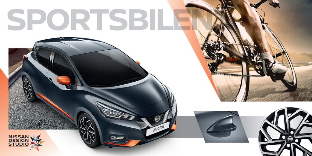 Oppgrader din Nissan MICRA i Gunmetal Grey med Energy Orange Exterior Pack.