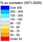 I mai var månedsnedbøren for hele landet 7 % av normalen. En rekke stasjoner i Sør-Norge fikk under 5 % av den normale nedbøren. Flere stasjoner i Nord- Norge fikk fra 125 til opp mot 2 % av normalen.