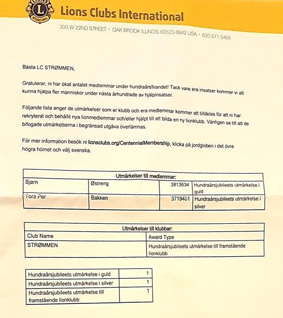 De hadde utmerket seg i medlemsrekrutteringen under Lions Club 100 års