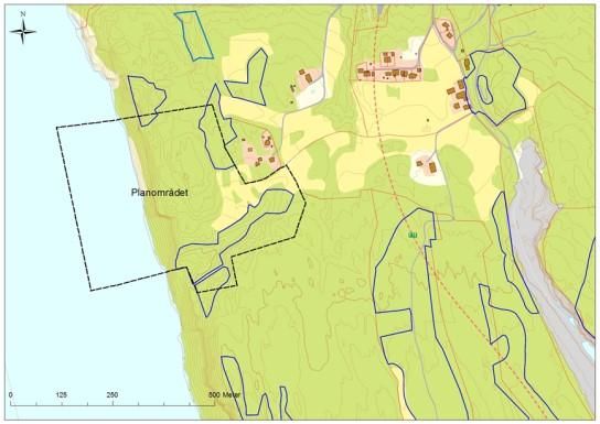 Figur 4.6: Oversiktskart over miljøregistrering i skog (MiS) og skogbruksplaner, livsmiljøer og nøkkelbiotoper (Kilde: Miljødirektoratets Naturbase).