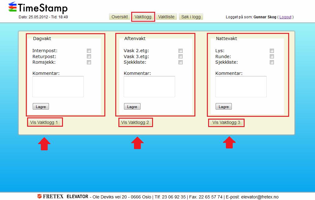 Figur 16. Vaktlogg Det er også mulig å endre vaktloggen.