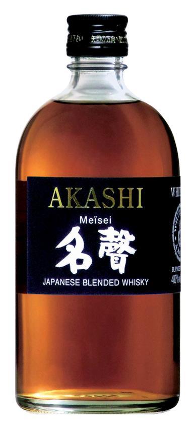 Akashi Meïsei Spesialutgave med 45 % maltet bygg, lagret i amerikanske eikefat Farge: Mørk gylden.