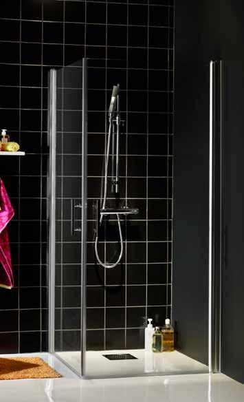 For å spare plass kan dørene svinges innover når dusjen ikke er i bruk. Finnes i mange forskjellige størrelser. Les mer på hafabad.no Klarglass (5.770,-) Pris 3.