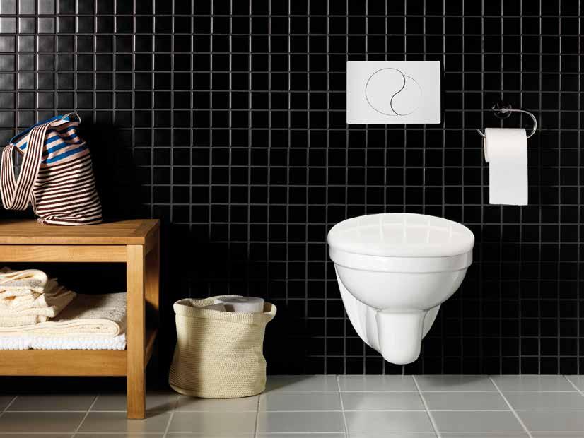 Soft Close toalett sete med myk lukking er inkludert. Sparespyling, 3/6 liter. Skjult S-lås.