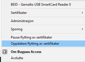 Hva gjør jeg om mitt buypasskort faller ut/ ikke responderer? Det er varierte årsaker til at sertifikatet faller ut av systemet. Det kan være bytte av maskin, fjerning av kortet fra kortleser etc.