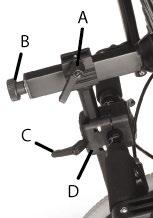 Netti Mini hodestøtte A - Hendel for dybdejustering B - Hjul for vinkeljustering C - Hendel for