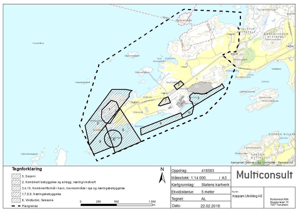 6 Beskrivelse av planforslaget 9 Område for vindkraft Næringsbebyggelse 163 dekar 10 Havneområde i sjø Kombinertformål havn, havneområde i sjø og næringsbebyggelse (SAA1) 11 dekar Det foreslås ingen