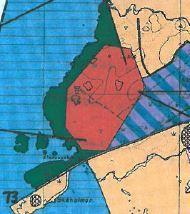 6 Beskrivelse av planforslaget Figur 7. Figur som viser Forsvarsformål i rød farge og friområde i grønn farge fra eksisterende reguleringsplan.