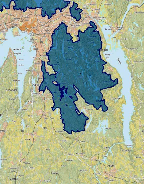Andre områder som må nevnes her er de delene av Oslomarka som ligger øst og sørøst for den bymessig bebygde delen av Oslo, nemlig Østmarka og Sørmarka, se figur 4. I Enebakk og Rælingen går fv.
