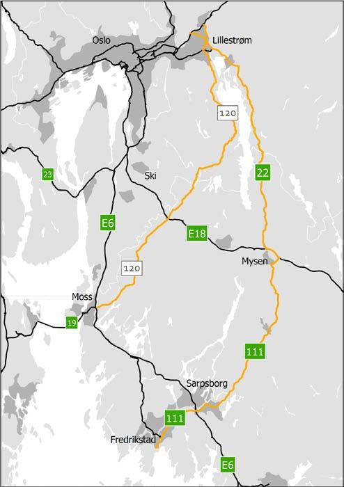 1. Innledning RV 22/rv111 mellom E6 i Skedsmo og E6 i Sarpsborg er alternativ rute til E6 gjennom Oslo. Samtidig er ruta viktig forbindelse mellom Indre Østfold og Nedre Glomma byområde. I nord er rv.