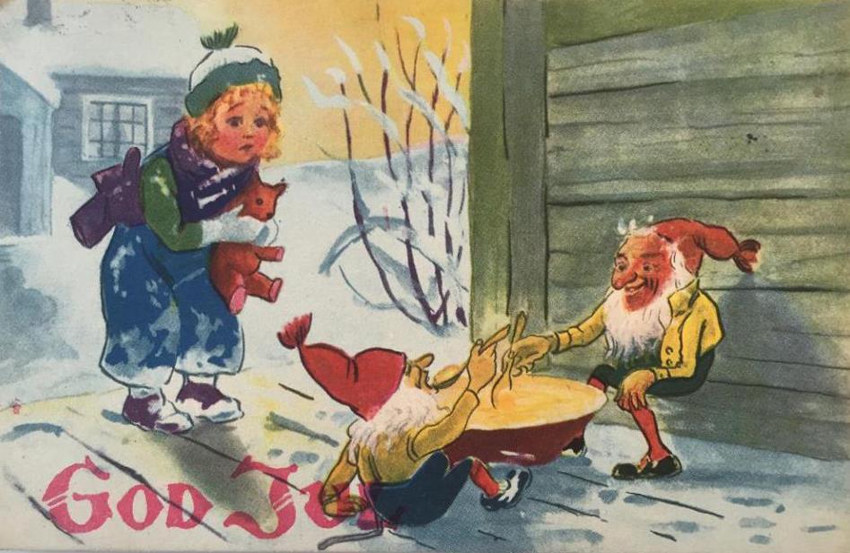 MÅNEDENS BILDE Julekort fra 1935 Det lyser i stille grender av tindrande ljos i kveld, og tusene barnehender mot himmelen ljosa held.