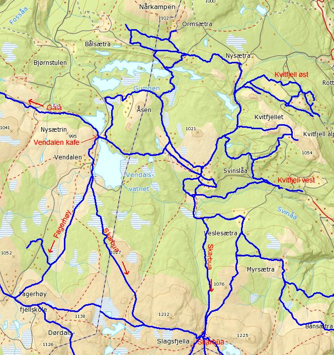 kommune har lagt inn i sin kommuneplan. Løypenettet i Kvitfjell er knyttet sammen med løypenettet på Gålå og Skei (jf fig).