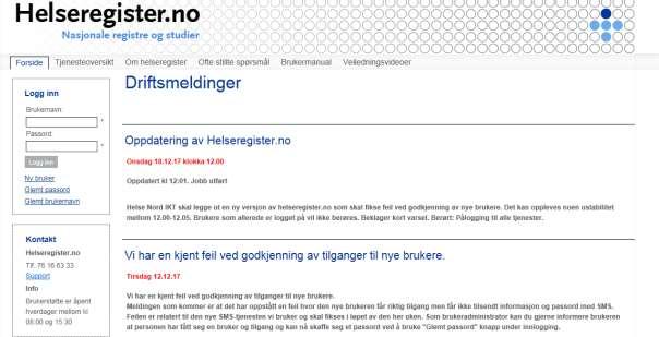 INNLOGGING TIL NORSK HJERNESLAGREGISTER FOR NYE BRUKERE: 1. Gå til https://mrs.nhn.no 2. Trykk «helseregister.no».