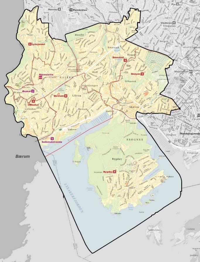 Område 5 Ullern-Bygdøy Vedtatte tiltak: Utvidelse av Bygdøy skole til 588 elever (+B1 til B3) ferdig i 2020 Ny skole på Hoff med fleridrettshall og andre