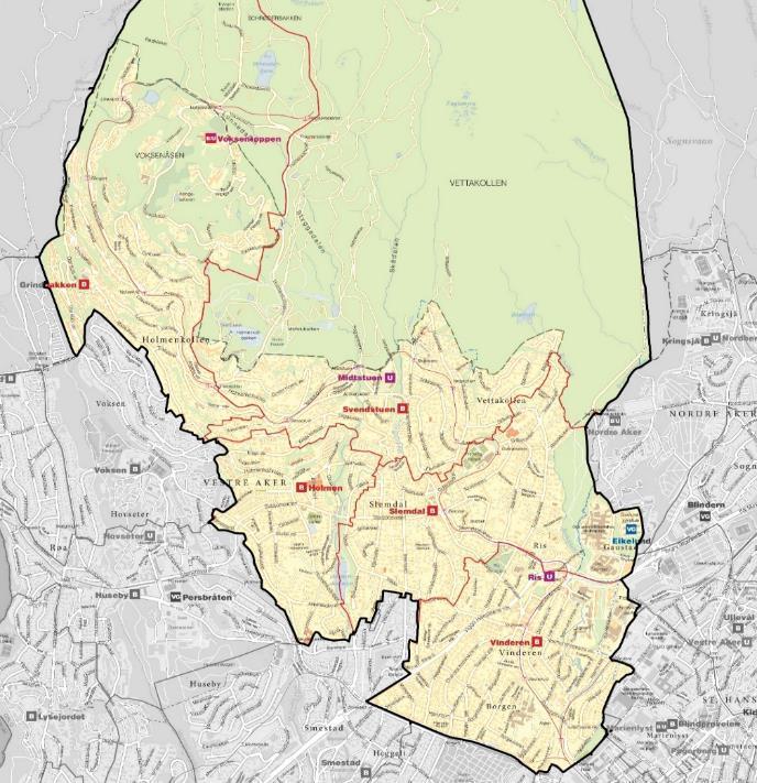 Område 7 Vestre Aker øst Vedtatte tiltak: Holmen skole for 630 elever (B3) ferdig i 2018 Utvidelse av