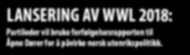 v) Stig Magne Heitmann fra Åpne Dører, Berit Aalborg fra Vårt Land, Knut Arild Hareide fra KrF og Kari Fure under lanseringen av World Watch List 2018.