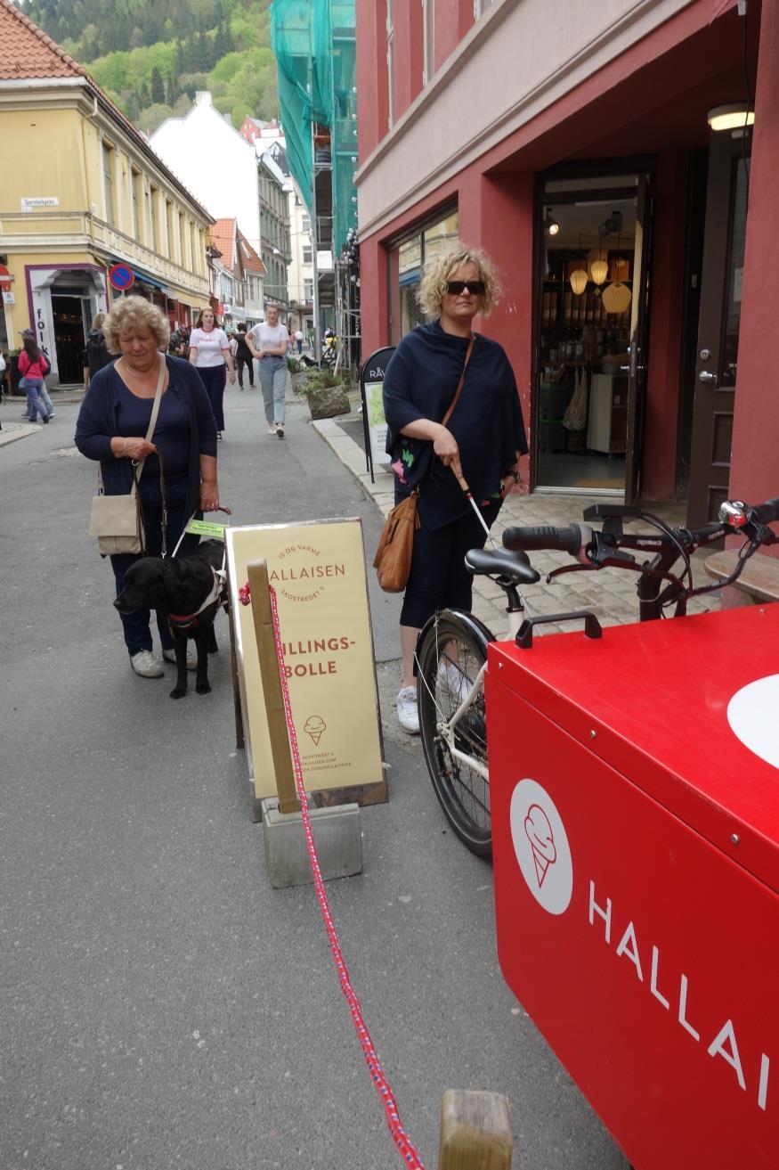 Fortauet er for smalt for rullestol, som er henvist til veibanen. Veibanen er også lite rullestolvennlig. Det gjør for eksempel at Litteraturhuset er så godt som utilgjengelig.