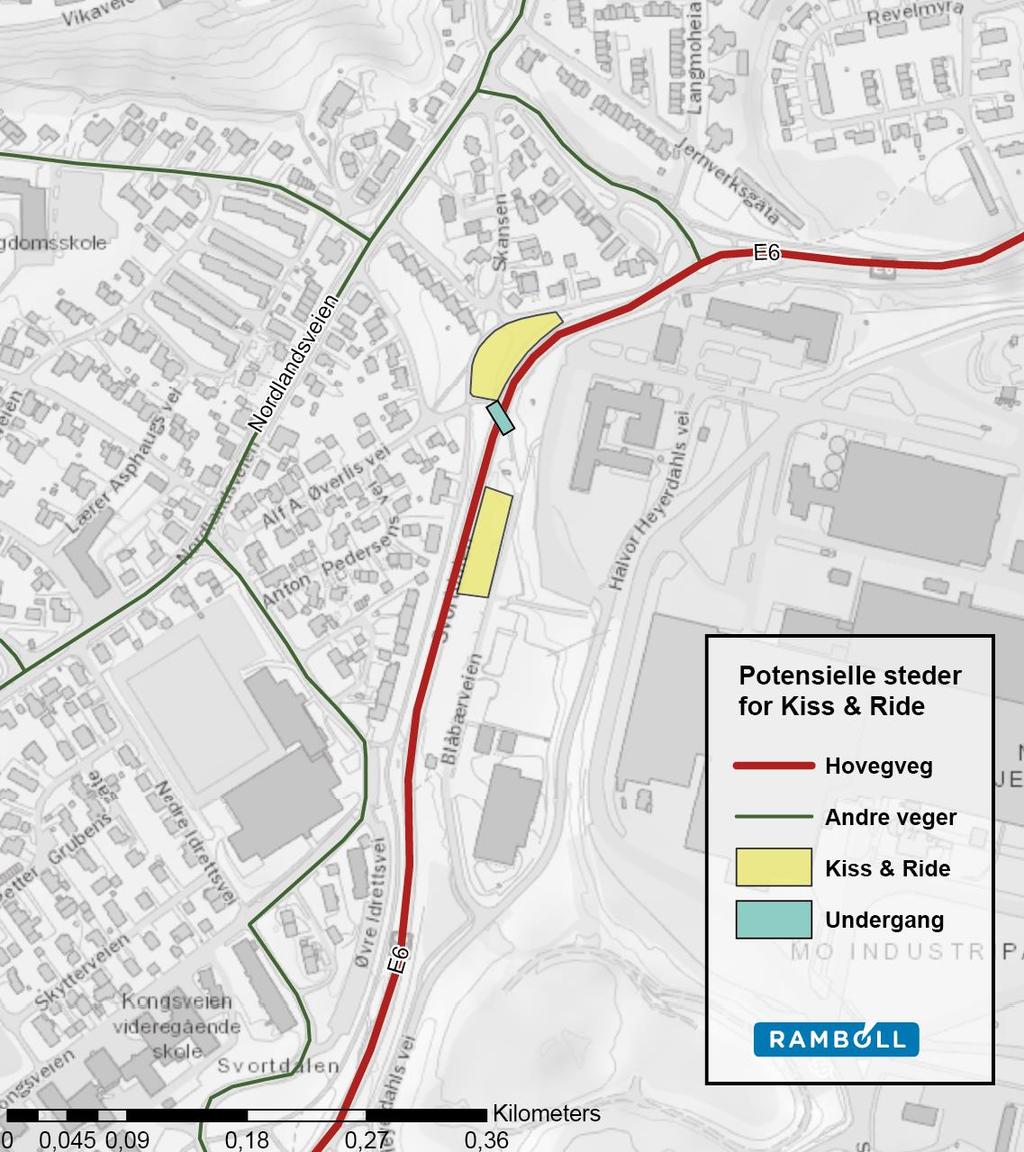 Utvidet trafikkanalyse 10 Figur 7: Potensielle steder for kiss & ride. Forbedre kryssing for myke trafikanter ved Skolegata X Lars Meyers gate.