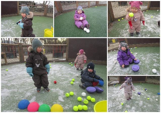 Ute lek: Vi er veldig glade i å være ute. Vi har hatt både snø og et snev av vår denne måneden.