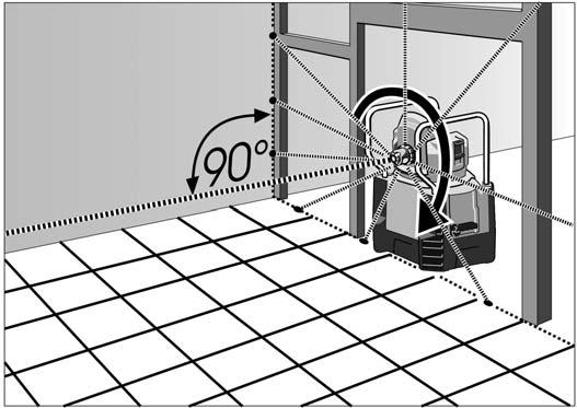 Plasser verktøyet slik at rotasjonslaserens retning er omtrent parallell eller vinkelrett til et