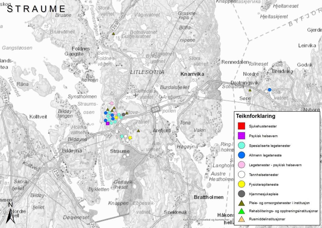 Tilsette STRAUME 600 500 400 300 200 100 Allmenn legeteneste Fysioterapiteneste Hjemmesjukepleie Legetenester - psykisk helsevern Pleie- og omsorgstenester i institusjon Psykisk helsevern