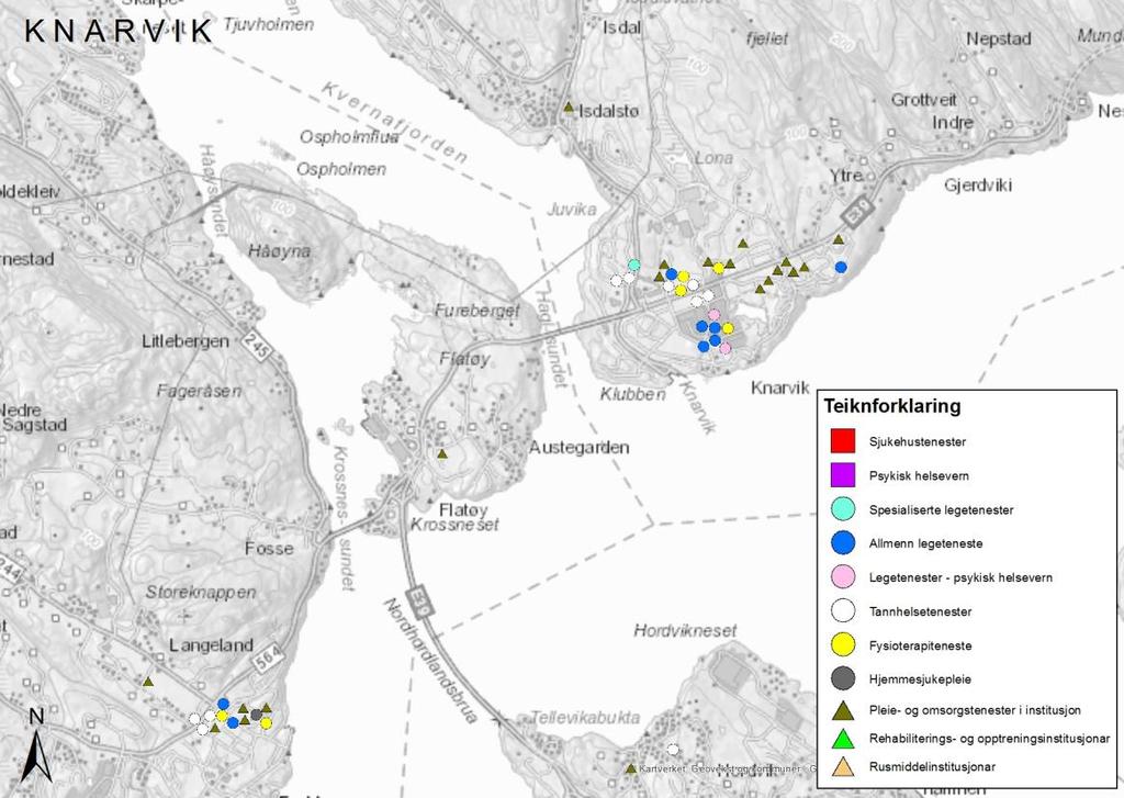 Tilsette KNARVIK 600 500 400 300 200 100 0 Regionsenter Kommune- og lokalsenter Figur 24: Tilsette etter helseteneste og senterstruktur Utanfor senter Allmenn legeteneste Fysioterapiteneste