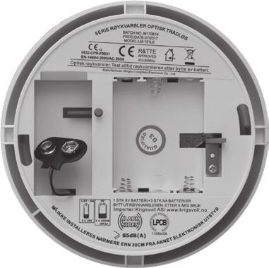 5V Arbeids strøm i gjennomsnitt 4mA 85db/3m rød LED rød/grønn LED 433.92MHZ ca. 60meter i åpent miljø -10ºC +40ºC 128x49mm 6.