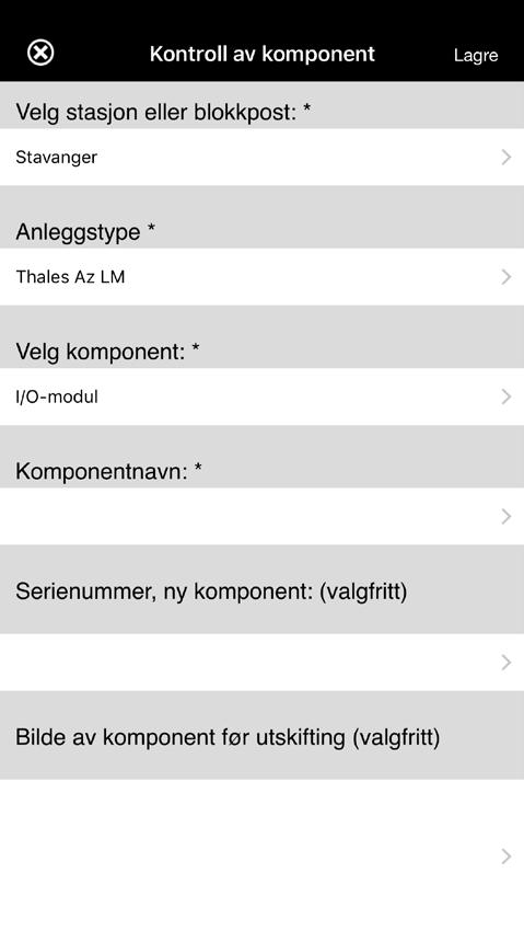 Kontroll av komponent Komponentnavn: * Trykk i