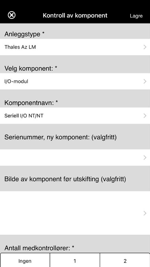 Kontroll av komponent Serienummer, ny komponent: (valgfritt) Trykk i det