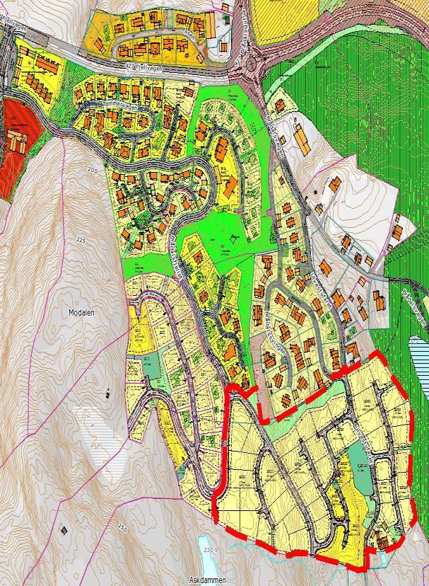 2017 Figur 1 og 2: Figur 1 viser utsnitt fra gjeldende reguleringsplaner med rød planavgrensning for aktuell