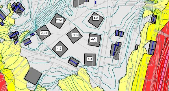 Figur 8 - Støynivå på utendørs oppholdsareal for veitrafikkstøy. 4.3 Støynivå ved fasade Beregninger for støynivå ved fasade er vist i Figur 9.