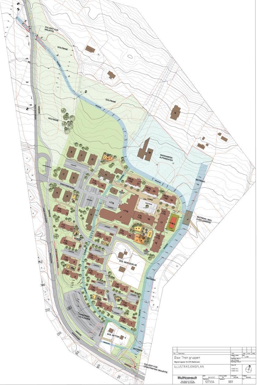 Forslag til illustrasjonsplan Bebyggelse Vegnett Traseer for gående og syklende Parkering Betydelig opprusting av utearealer Fellesarealer (lek, opphold) Skitraseer Alle illustrasjoner er