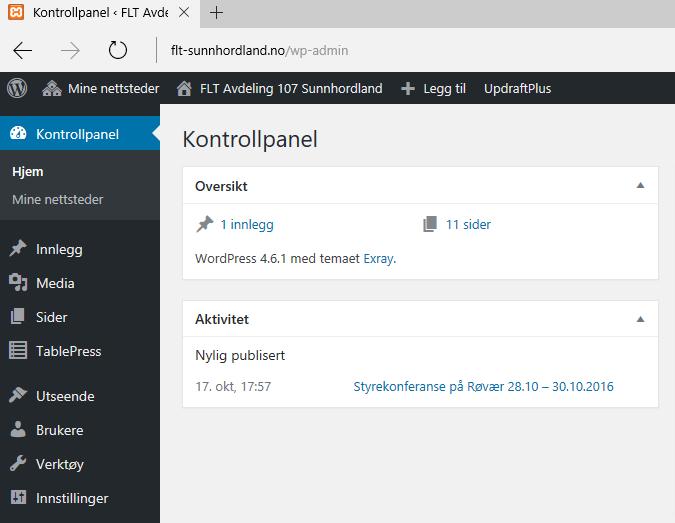 Administrasjon av FLT-Sunnhordland Web-side 1.