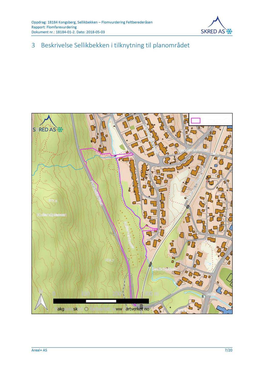 3 Beskrivelse Sellikbekken i tilknytning til planområdet Sellikbekken renner i et veldefinert bekkeløp langs østre kant av planområdet.