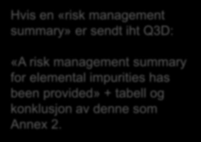 Q3D: «A risk management summary for elemental impurities has been