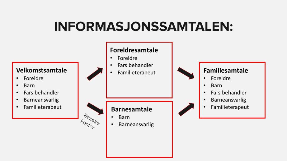 Å møte far, mor og barn sammen for å gi informasjon om vold og behandling krever mye forberedelses- og sikkerhetsarbeid.