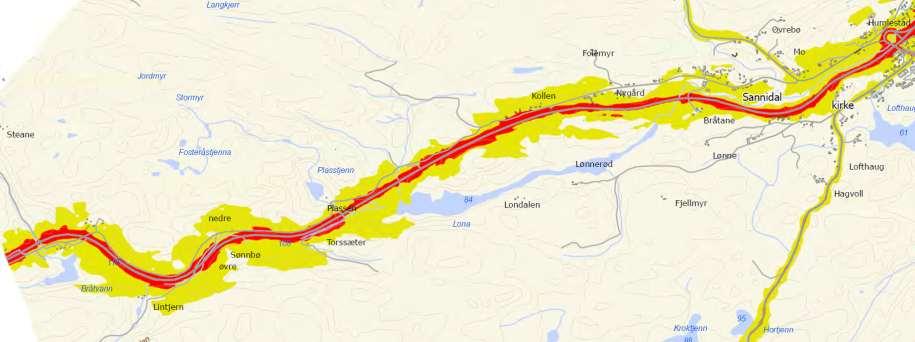 STØY Over 65 db 55-65 db Krav til å vurdere støytiltak ved miljø- og sikkerhetstiltak ( Midtrekkverkstiltak ) Krav til å