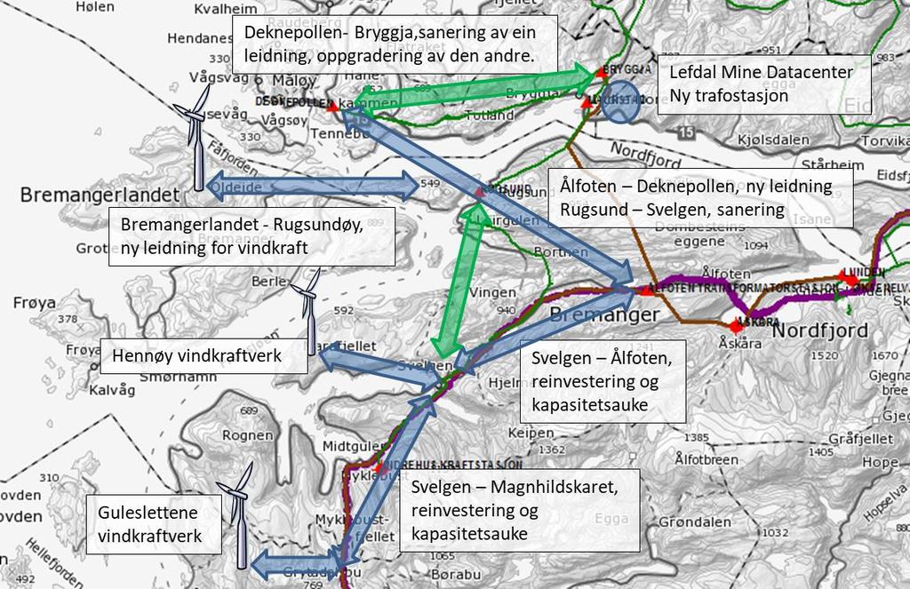 Dagens leidning frå Rugsund til Svelgen er så planlagt å rive, med unntak av ein kortare seksjon som vert nedgradert til 22kV- drift.