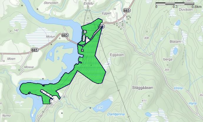 Figur 7-12. Statlig sikra friluftsområde langs Nidelva, nordvest for Stabbmarka. Kart hentet fra Naturbase.