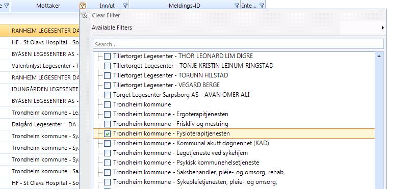 08 Fysioterapitjenesten-Heimdal = oversikt over elink som er kommet på brukere i Heimdal bydel der det er adressert til fysioterapitjenesten. 2.